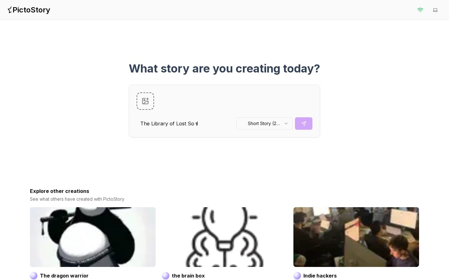 Website preview of PictoStory
