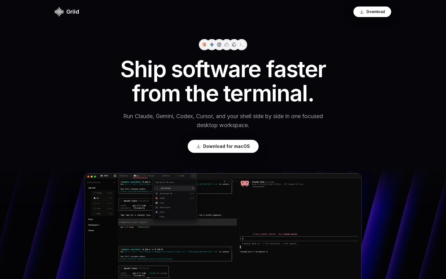 Website preview of Griid